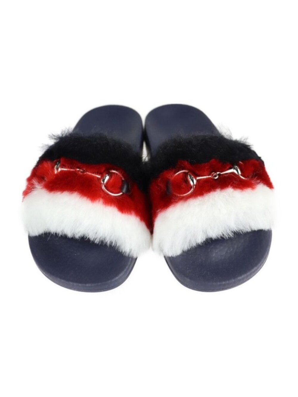 Gucci Horsebit Sandals 29 Rubber Faux Fur Tricolor - Picture 3 of 9